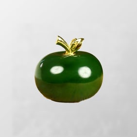 Superb Chinese 18K Gold Inlay Green Hetian Jade Apple Pendant