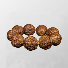 Vintage Olive Nut Carved Fortune Pixiu Beads Bracelet