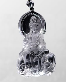 Beautiful White Crystal Carved Samantabhadra Pendant