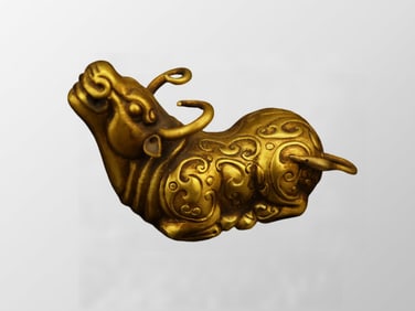 Vintage Chinese Gilt Gold Copper Fortune Ox Statue