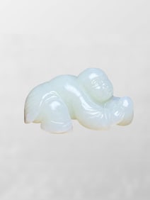 Superb Chinese Natural Hetian Jade Carved Kid Statue