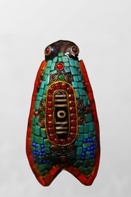 Vintage Meteorite Inlay Inlay DZI Agate & Turquoise & Gems Fortune Cicada Pendant