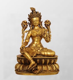 Vintage Gilt Gold Copper Tara Statue