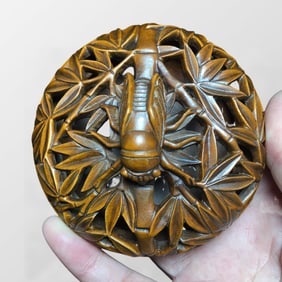 Vintage Chinese Boxwood Wood Carved Fortune Cicada Incense Burner