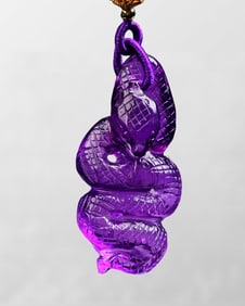Beautiful Amethyst Carved Snake Pendant w Hand Woven Beads Necklace