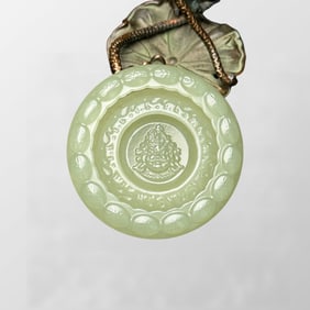 Chinese Hetian Jade Carved Yellow Jambhala Pendant