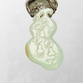 Chinese Natural Hetian Jade Low Relief Gourd Pendant