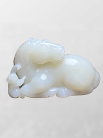 Superb Chinese Hetian Jade Carved Horse & Monkey Statue