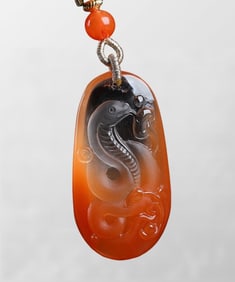 Beautiful Red Crystal Carved Snake Pendant