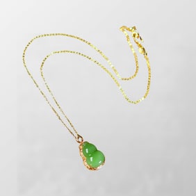 Exquisite Silver Plated Gilt Gold Inlay Green Hetian Jade Gourd Pendant