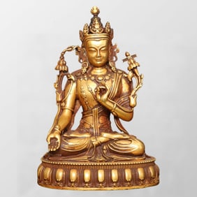 Tibetan Gilt Gold Copper Manjushri Bodhisattva Statue