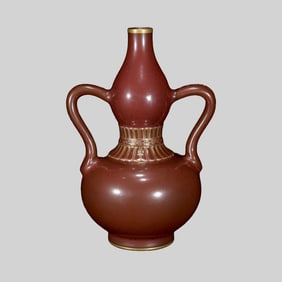 Chinese Gilt Gold Red Glaze Gourd Shape Porcelain Vase