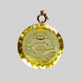 Beautiful Yellow Crystal Carved Laughing Buddha Pendant w Hand Woven Beads Necklace