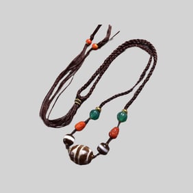 Hand Woven Tibetan DZI Agate Bead Pendant