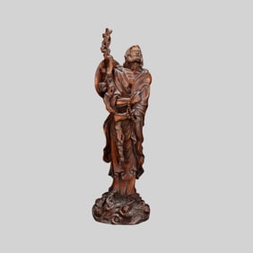 Vintage Chinese Boxwood Wood Carved Dharma Statue