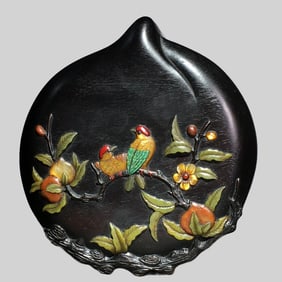 Vintage Chinese Zitan Wood Inlay Shoushan Stone Bird Design Jewellery Box