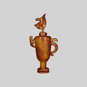 Vintage Chinese Hetian Jade Carved Dragon Phoenix Wine Cup