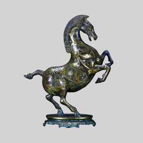 Vintage Chinese Gilt Gold Bronze Fortune Horse Statue