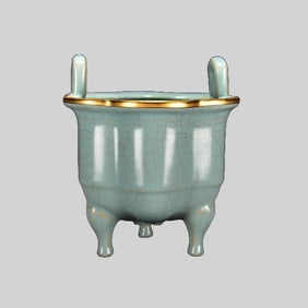 Chinese Gilt Edge Ru Kiln Porcelain Incense Burner