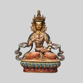 Tibetan Buddhism Colored Drawing Gilt Gold Copper Vajrapani Statue