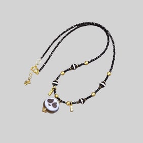 Vintage Tibetan Agate Bead Pendant w Hand Woven Necklace