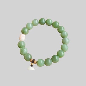 Chinese Green Hetian Jade Beads Bracelet