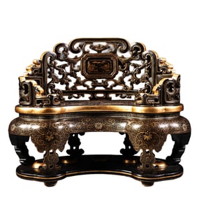 Openwork Chinese Gilt Gold Black Lacquerware Shrines Statue