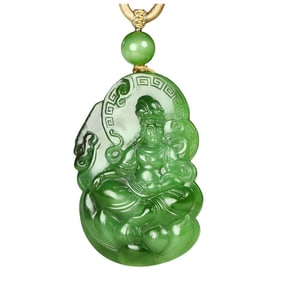 Superb Chinese Green Hetian Jade Carved Kwan-yin Pendant