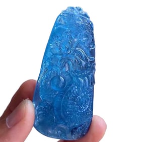 Beautiful Natural Aquamarine Carved Fortune Dragon Pendant
