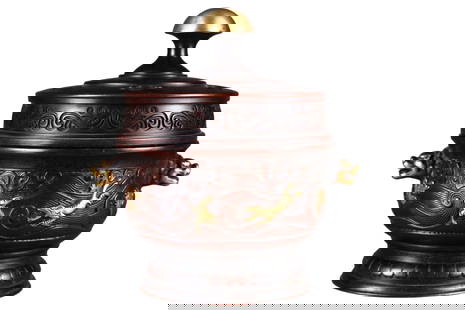 Chinese Gilt Gold Copper Double Ear Beast Incense Burner: Chinese Gilt Gold Copper Double Ear Beast Incense BurnerDimension: 180 x 165 (mm)7.09 x 6.50 (inches) Weight: 5.95 lbs/ 2700 g
