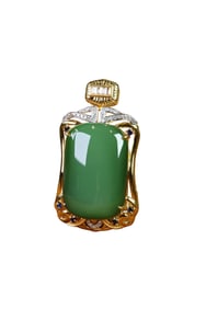 Exquisite Chiense 18K Gold Inlay Green Hetian Jade Lucky Pendant