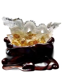 Exquisite Natural Crystal Carved Fortune Dragon Statue