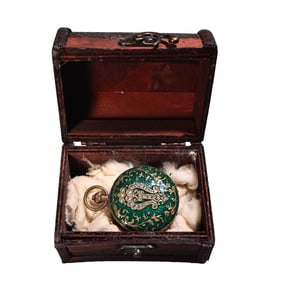 Vintage Bronze Enamel Inlay Gem Mechanical Pocket Watch