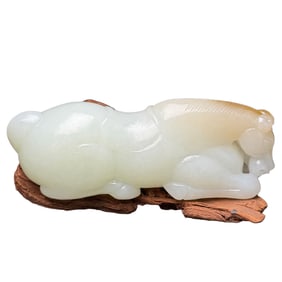 Superb Chinese White Hetian Jade Carved Fortune Horse Statue