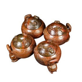 Vintage Chinese Hetian Jade Conjoined Incense Burner