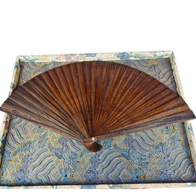 Vintage Chinese Chenxiang Wood Fan Statue