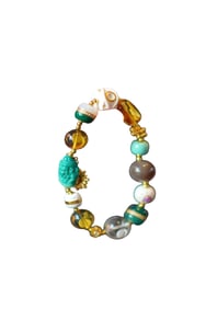 Hand Woven Turquoise & Crystal & Amber & Bone Beads Bracelet