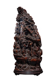Vintage Chinese Bamboo Carved Sages Meeting Incense Burner