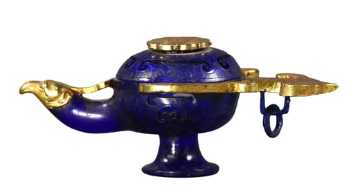 Vintage Chinese Gilt Gold Blue Peking Glass Phoenix Incense Burner
