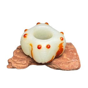 Superb Chinese Hetian Jade Carved Fortune Cicada Thumb Ring