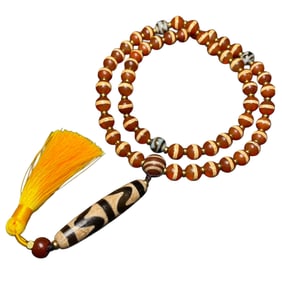 Tibetan Sky Eye DZI Agate Lucky Pendant w Hand Woven Beads Necklace
