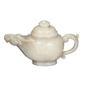 Superb Chinese Hetian Jade Carved Fortune Sheep Teapot