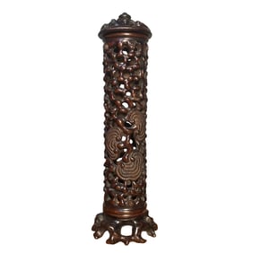 Openwork Vintage Chinese Zitan Wood Carved Ruyi Incense Tube