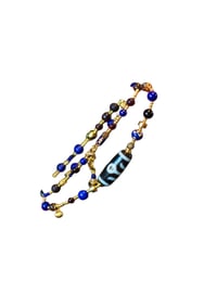 Hand Woven Tibetan DZI Agate & Lapis Lazuli & Amber & Hetian Jade & Chenxiang Wood Beads Necklace