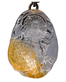 Beautiful Natural Crystal Carved Ksitigarbha Pendant w Hand Woven Necklace