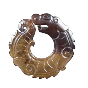 Vintage Chinese Hetian Jade Carved Fortune Beast Pendant