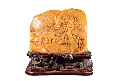Superb Vintage Chinese Tianhuang Stone Carved Sages Meeting Statue