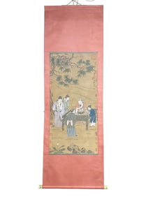 Chinese Watercolour On Silk Sages Meeting Design Painting - Liu Song Nian