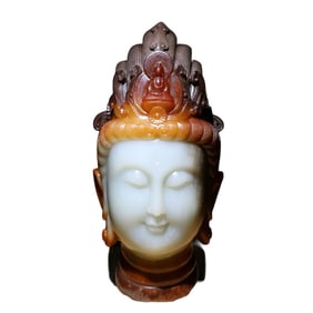 Superb Vintage Chinese Hetian Jade Carved Kwan-yin Head Statue