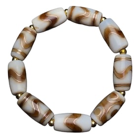 Tibetan DZI Agate Inlay Silver Wires Beads Bracelet